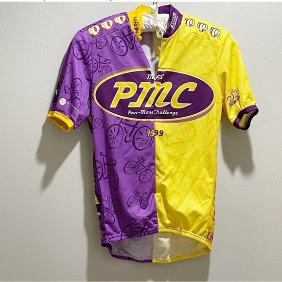 PEARL IZUMI Men’s CYCLING JERSEY Yellow Purple Pan-Mass Challenge 1999 Size M - Picture 1 of 8